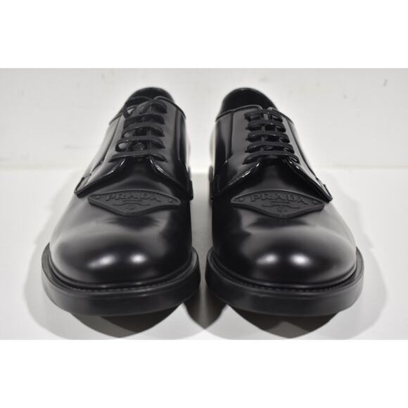 Prada Black Leather Triangle Logo Derby Loafer Lace Up Flat UK 11.5 US 12.5 main image 7